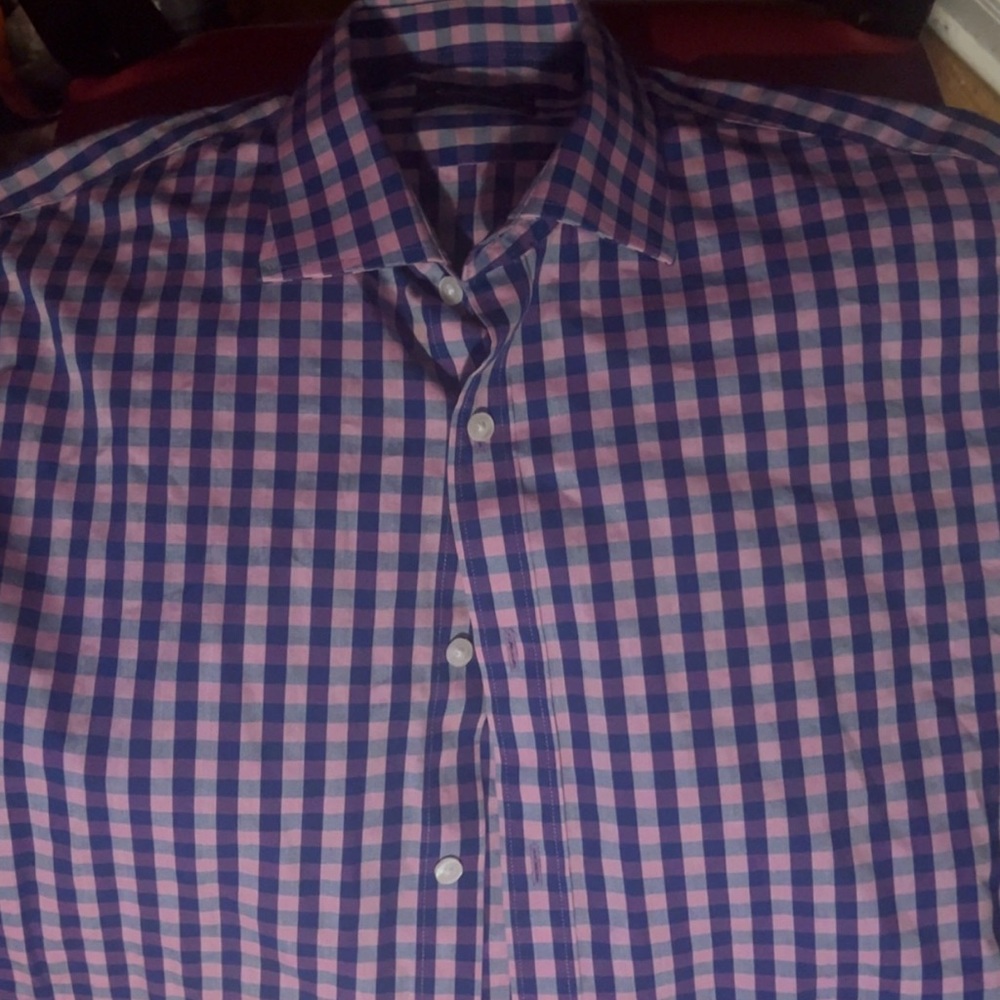 Men's Blue and Pink Checkered Shirt